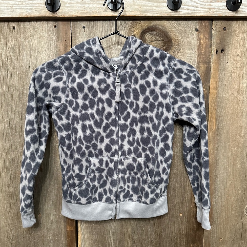 Old Navy Girls Micro Fleece Full Zip Hoodie in Leopard Gray Print Size Small 6 7